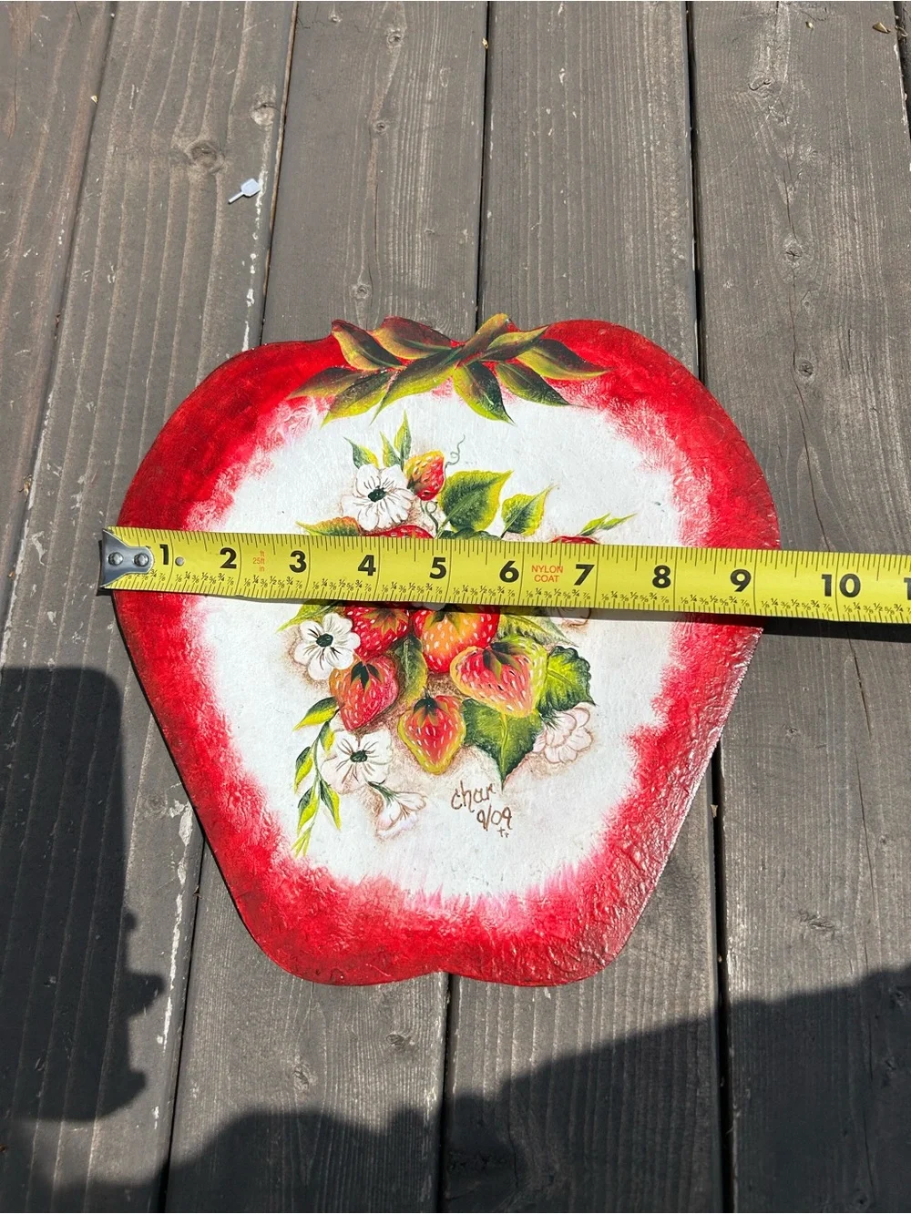 Vintage Wood plate Hand Painted Strawberry strawberries Cottagecore‎ Signed